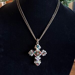 Vintage Multicolor Cross Pendant Necklace